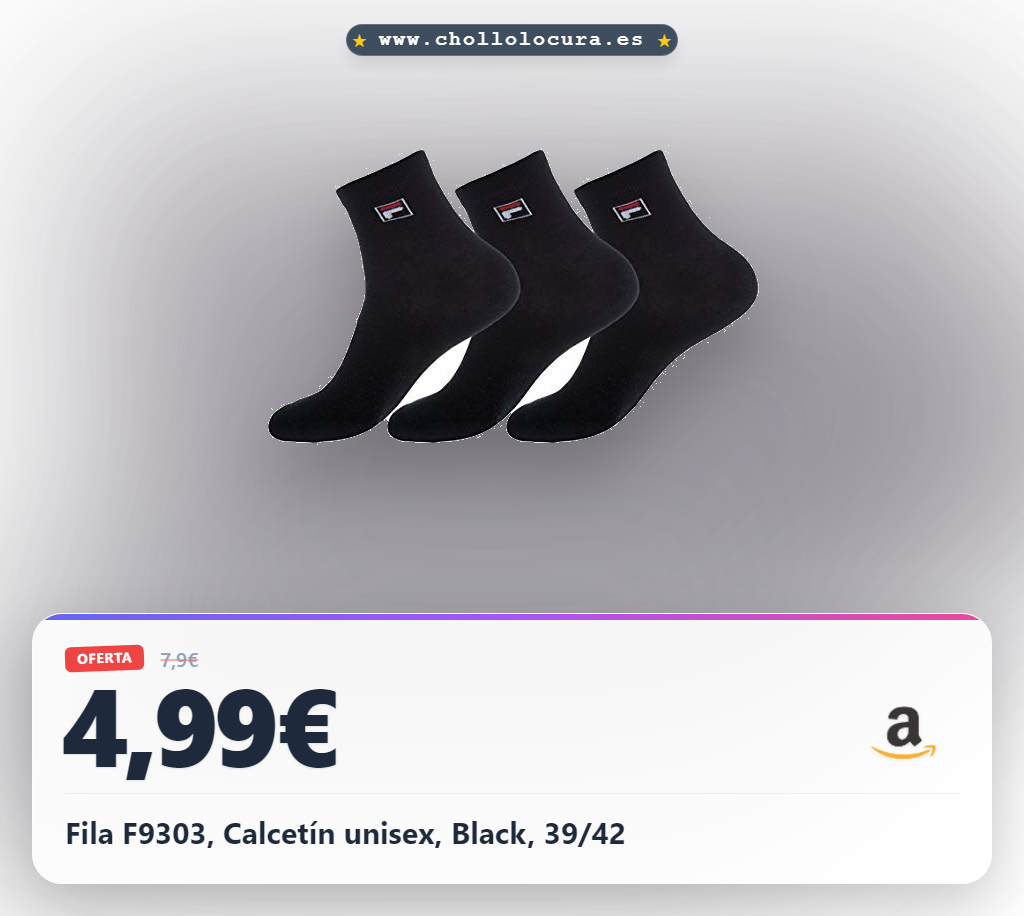 Encuentra los calcetines Fila unisex negros de algodón y poliéster para deporte y diario a precio de chollo al mejor precio del año.