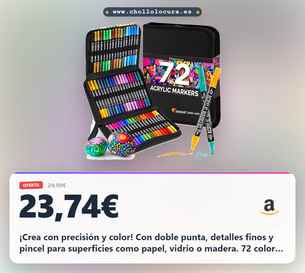 Zenacolor Rotuladores Acrilicos con Doble Punta (Punta Fina y Pincel) - 72 Colores de Acrylic Markers para Distintas Superficies - Marcadores Acrílicos para Pintar Estuche Incluido