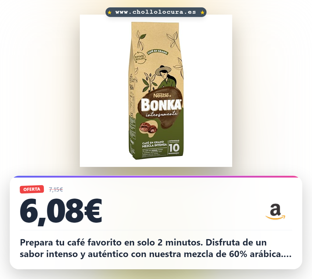 Aprovecha el café Bonka Grano Mezcla 500g para disfrutar de un sabor intenso en solo dos minutos