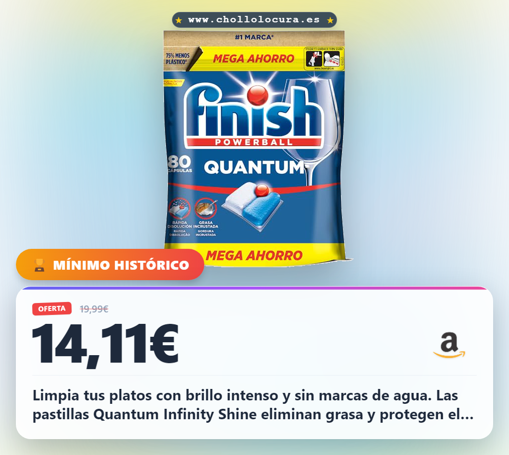 Aprovecha las pastillas Finish Quantum Infinity Shine para un lavavajillas brillante y sin marcas de agua