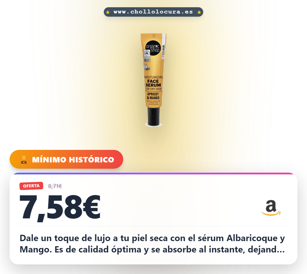 Obtén este sérum facial hidratante para piel seca Albaricoque y Mango de Organic Shop fácil de aplicar y con resultado óptimo