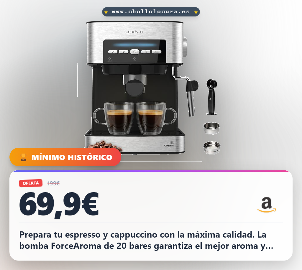 Aprovecha la cafetera espresso Cecotec Express Power 20 Matic Elite con vaporizador y control digital en oferta