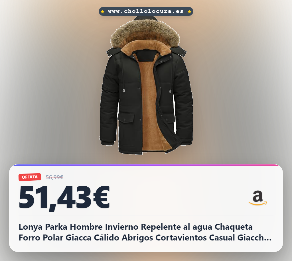 Lonya Parka Hombre Invierno Repelente al agua Chaqueta Forro Polar Giacca Cálido Abrigos Cortavientos Casual Giacche con Cappuccio Negro,L