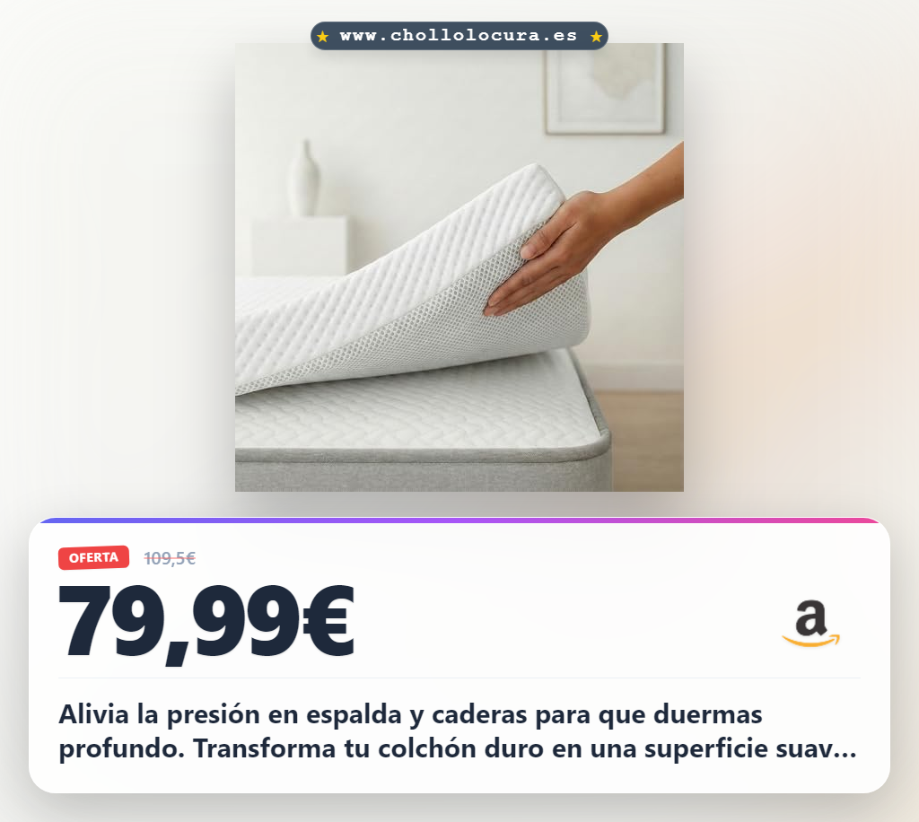 Consigue topper viscoelástico 90x190 cm de 8 cm para aliviar la presión y disfrutar de un descanso profundo