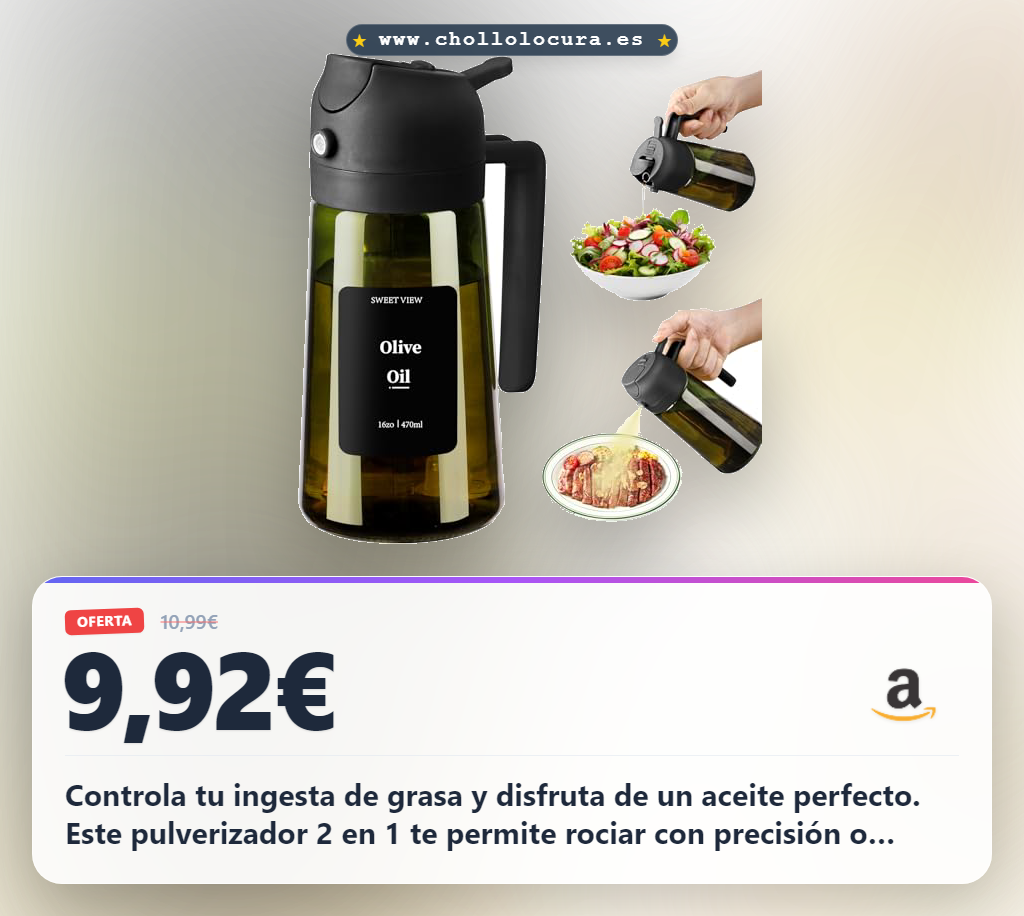 Aprovecha el Aceitera Spray 2 en 1. Pulverizador y dispensador de aceite de oliva para cocinar y controlar la grasa al mejor precio
