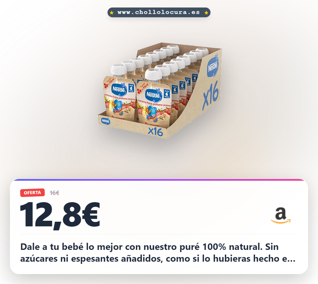 Aprovecha el puré NESTLÉ para bebés de manzana, fresa y plátano. 100% natural y sin azúcares añadidos al mejor precio