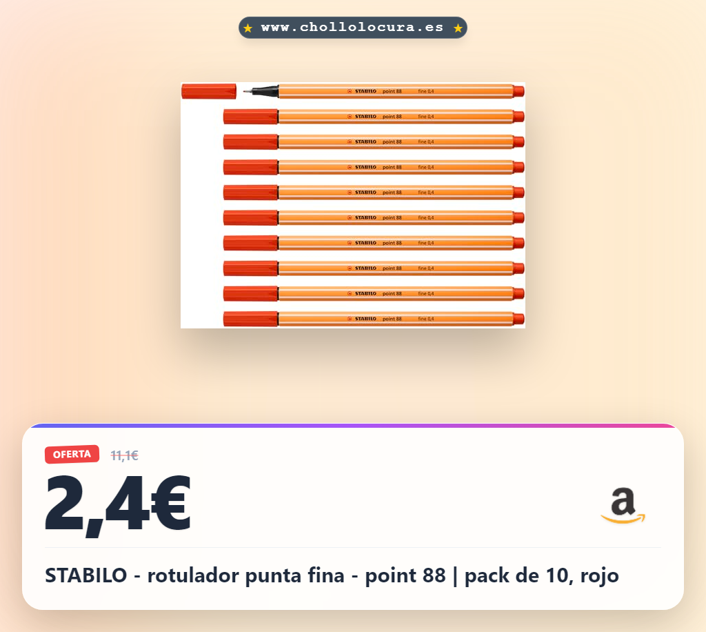 STABILO - rotulador punta fina - point 88 | pack de 10, rojo
