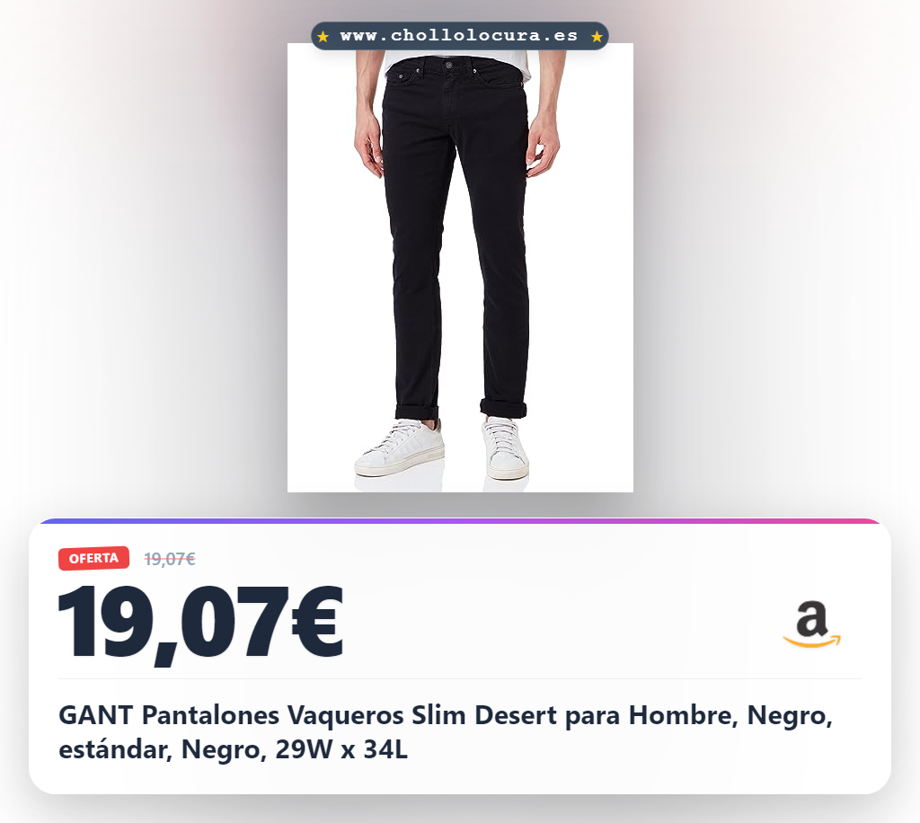 GANT Pantalones Vaqueros Slim Desert para Hombre, Negro, estándar, Negro, 29W x 34L