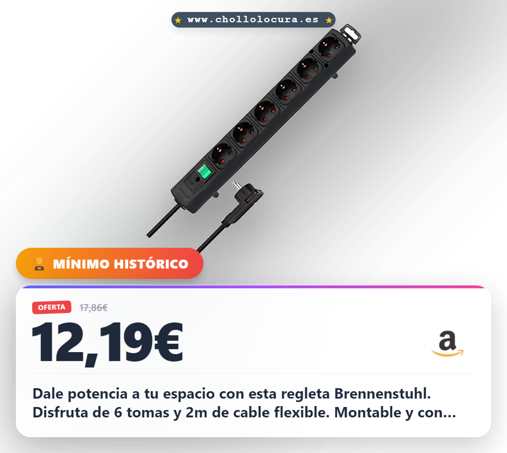 Ahorra con la regleta Brennenstuhl Comfort Line de 6 tomas y cable de 2m: ¡Montaje fácil a precio de chollo!