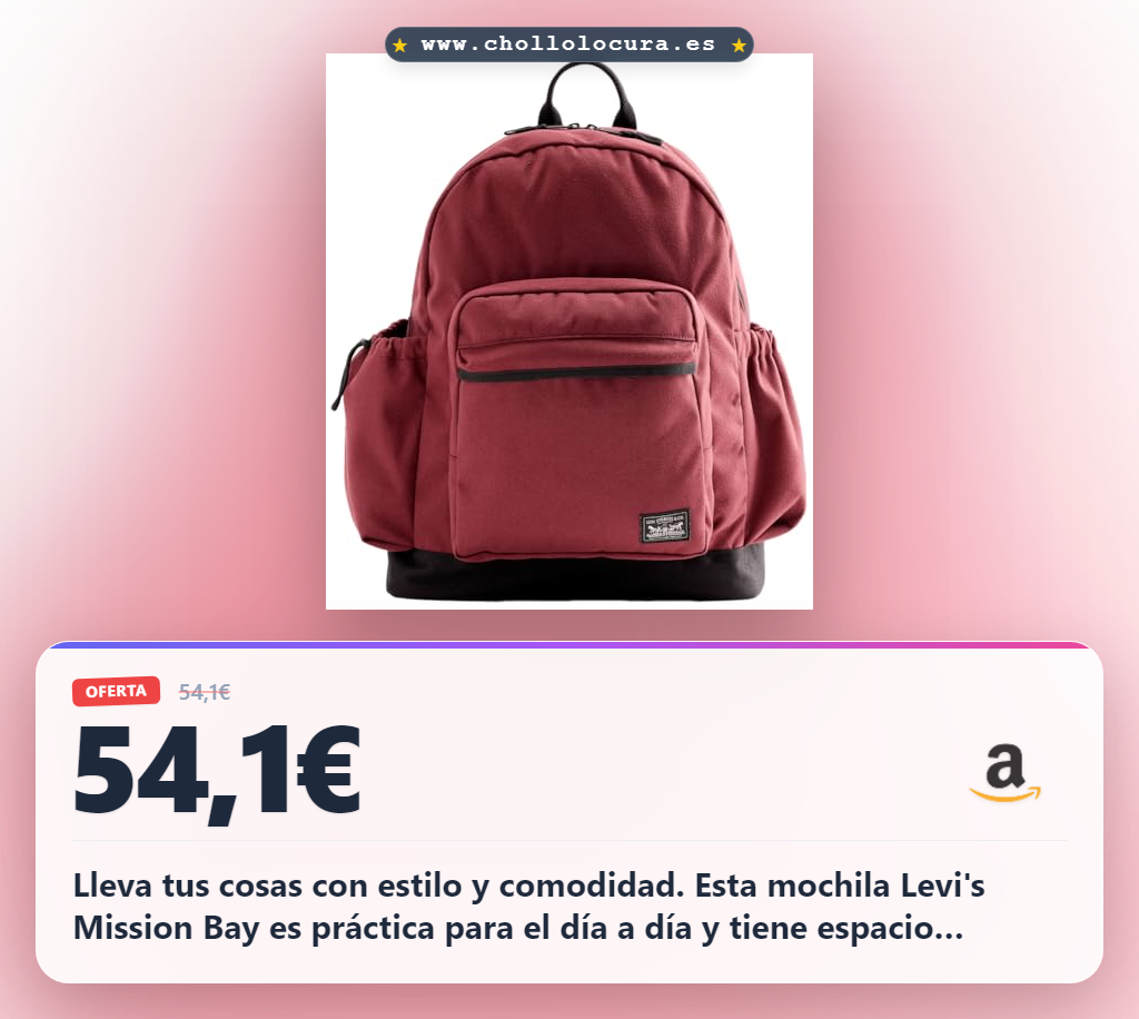 Consigue la mochila Levi's Mission Bay roja para hombre con interior espacioso y cierre