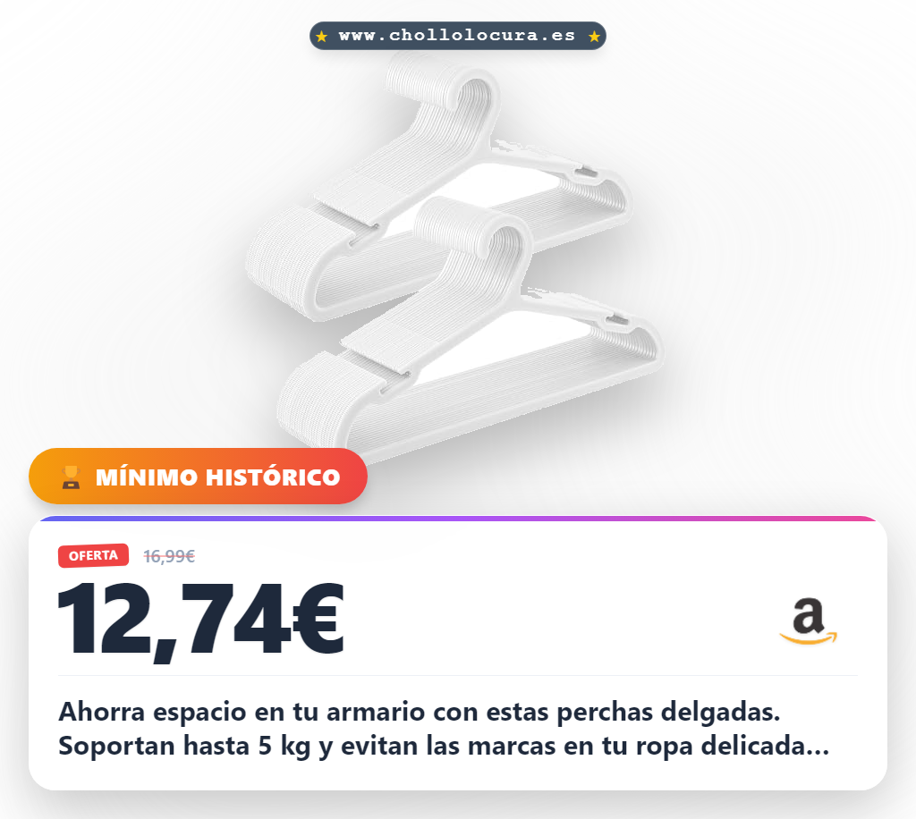 Consigue el juego de 50 perchas delgadas para armario con muescas y gran ahorro de espacio en oferta