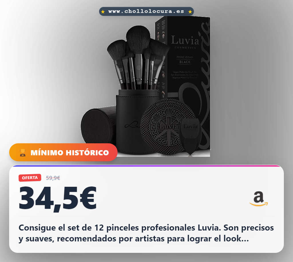 Consigue el set de 12 pinceles de maquillaje Luvia Prime veganos en oferta histórica con depósito y limpieza