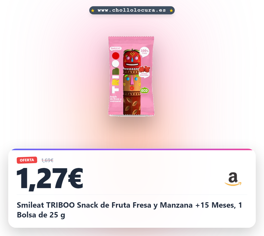 Smileat TRIBOO Snack de Fruta Fresa y Manzana +15 Meses, 1 Bolsa de 25 g