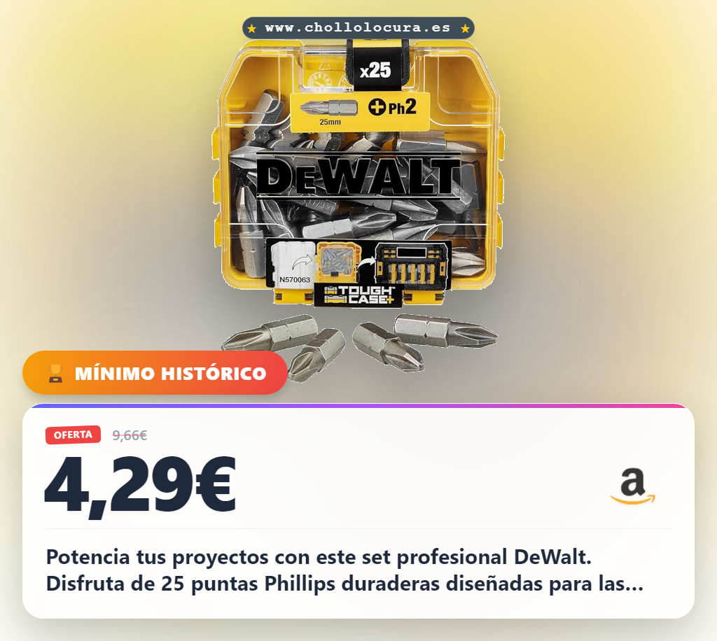 Encuentra este set profesional DeWalt DT71522-QZ: 25 puntas Phillips duraderas en oferta histórica al mejor precio.