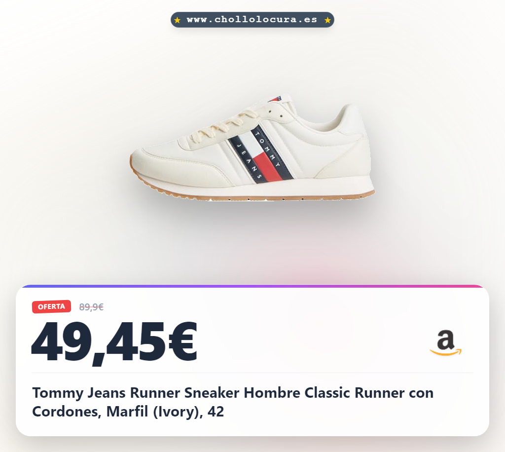 Tommy Jeans Runner Sneaker Hombre Classic Runner con Cordones, Marfil (Ivory), 42