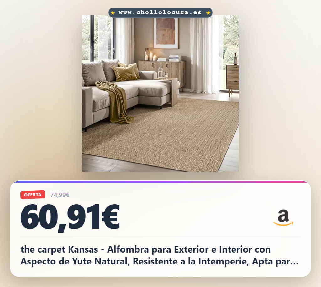 the carpet Kansas - Alfombra para Exterior e Interior con Aspecto de Yute Natural, Resistente a la Intemperie, Apta para Patio y jardín, Naturaleza, 160 x 230 cm
