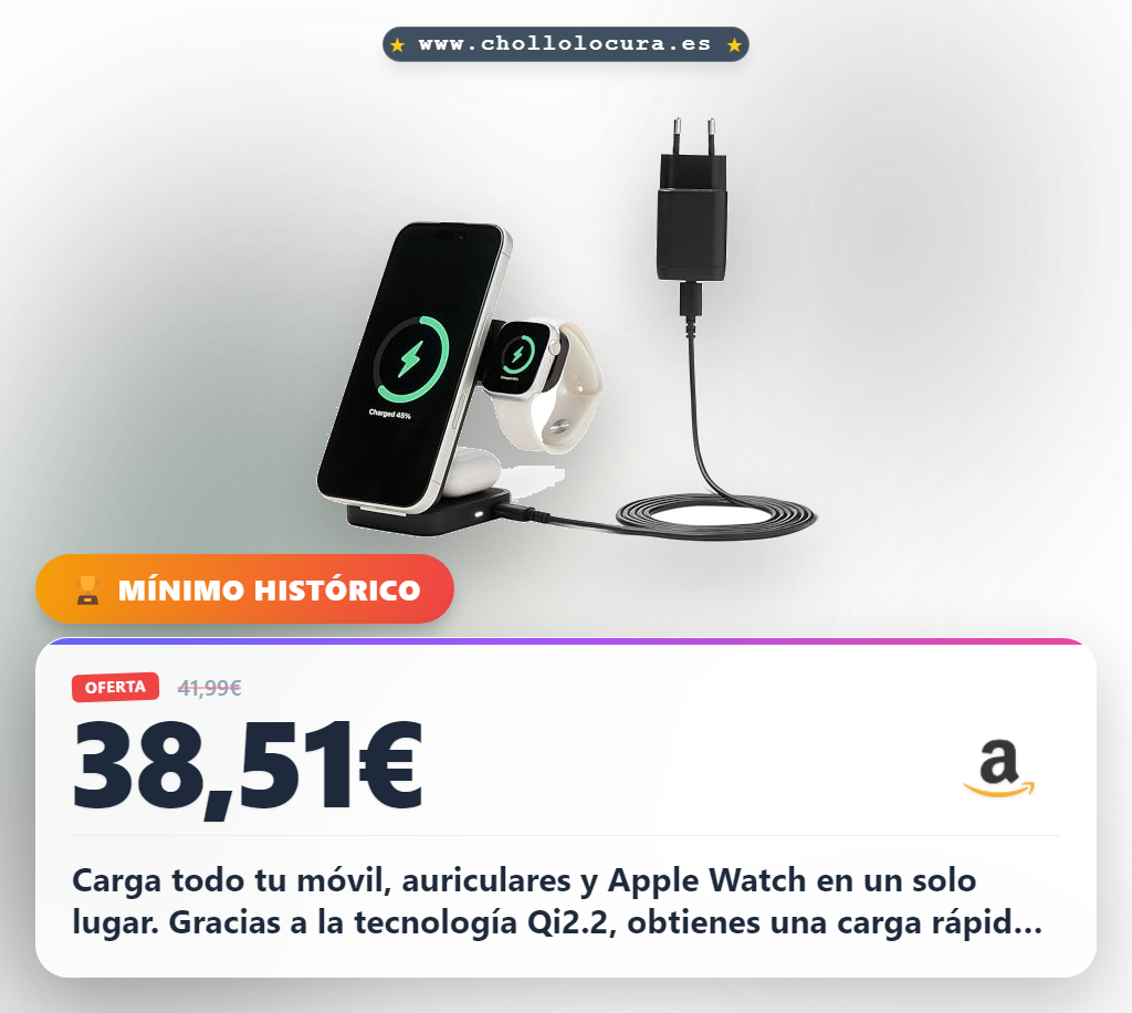 Aprovecha esta estación de carga inalámbrica 3 en 1 de 25W con certificación Qi2.2 y MagSafe para iPhone y Apple Watch al mejor precio