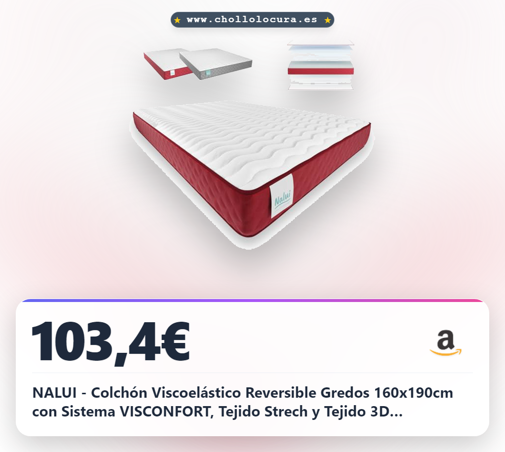 NALUI - Colchón Viscoelástico Reversible Gredos 160x190cm con Sistema VISCONFORT, Tejido Strech y Tejido 3D Transpirable. Altura: ±21cm | Firmeza Medio-Alta | Adaptable | Fabricado en España
