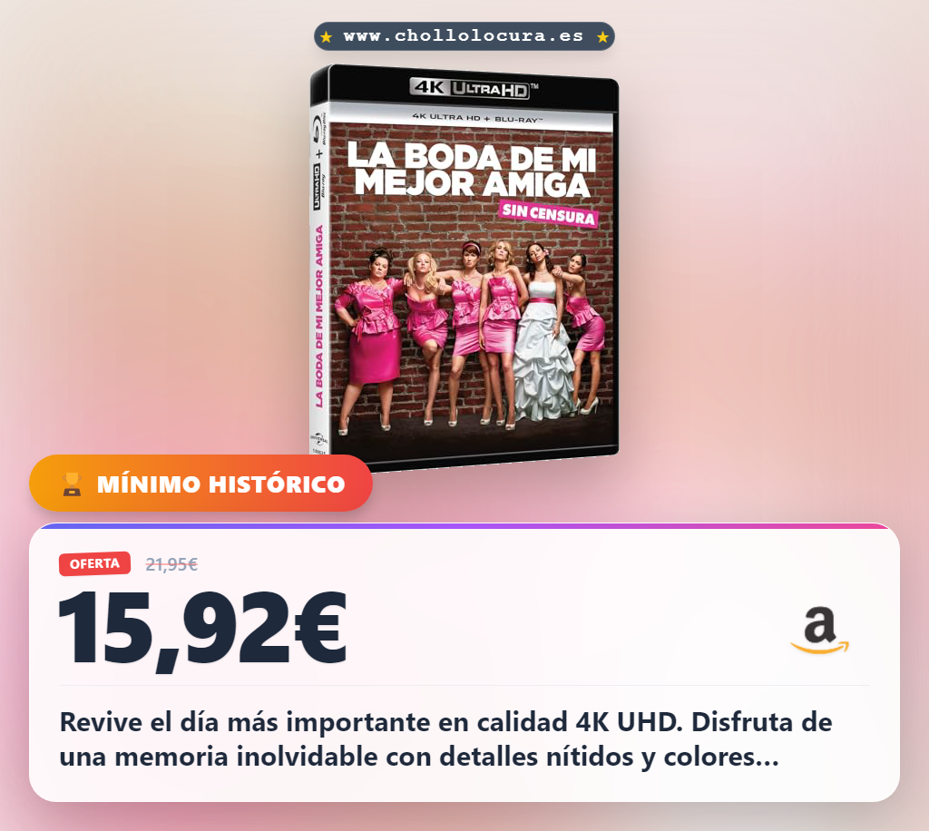 Aprovecha la película La boda de mi mejor amiga en calidad 4K UHD y Blu-ray en oferta