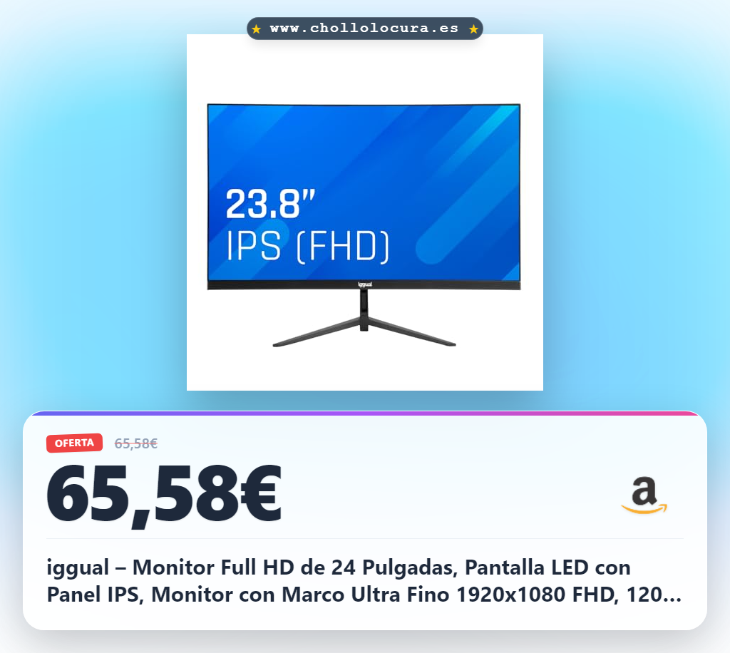 iggual – Monitor Full HD de 24 Pulgadas, Pantalla LED con Panel IPS, Monitor con Marco Ultra Fino 1920x1080 FHD, 120 Hz y Respuesta en 1ms, Conexión VGA Estándar, HDMI 1.4 y DisplayPort 1.2 (ML24S)