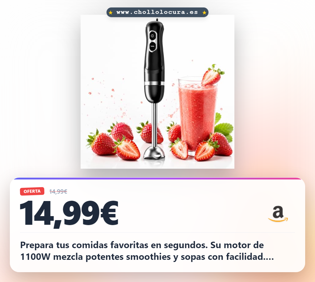 Aprovecha la batidora de mano BESROY 1100W de acero inoxidable para smoothies y sopas en oferta