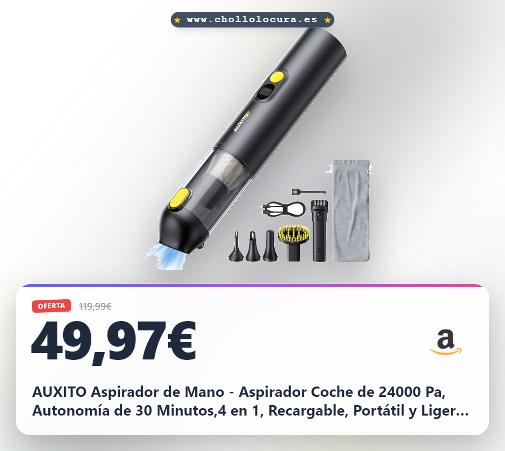 Consigue AUXITO Aspirador de Mano 24000 Pa 4 en 1 Potente Recargable para Coche y Hogar