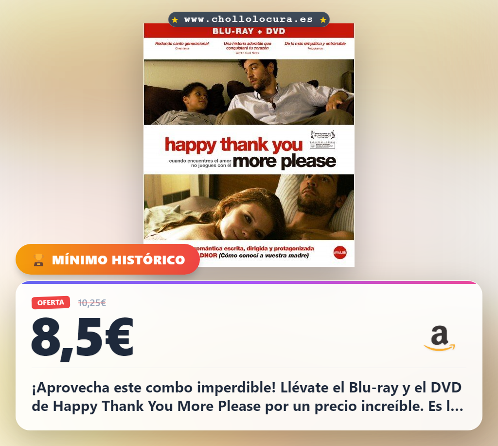 Aprovecha este combo Happy Thank You More Please Blu-ray y DVD en oferta con precio de chollo