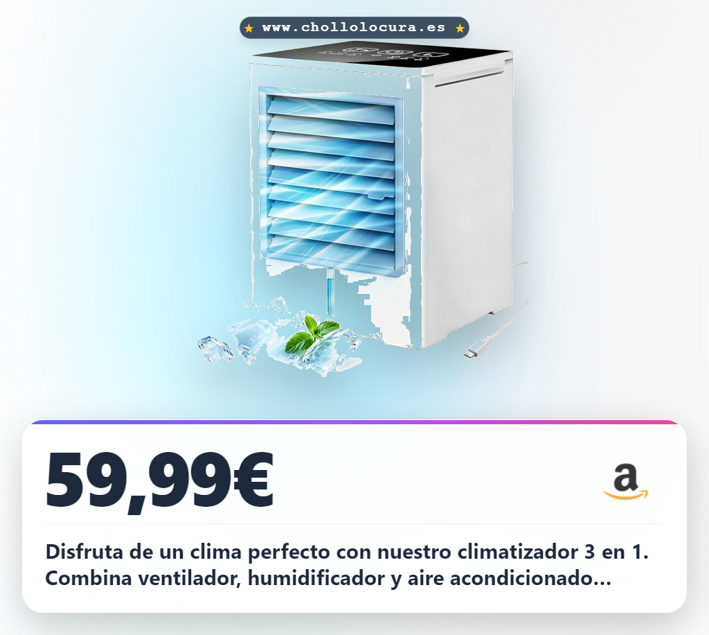 Aprovecha el climatizador evaporativo 3 en 1 con agua y ventilador portátil al mejor precio de oferta