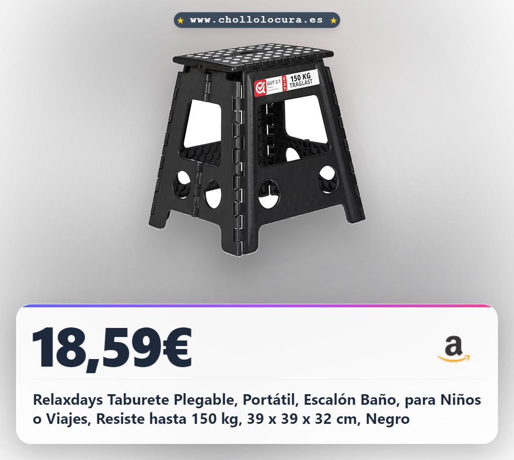 Relaxdays Taburete Plegable, Portátil, Escalón Baño, para Niños o Viajes, Resiste hasta 150 kg, 39 x 39 x 32 cm, Negro