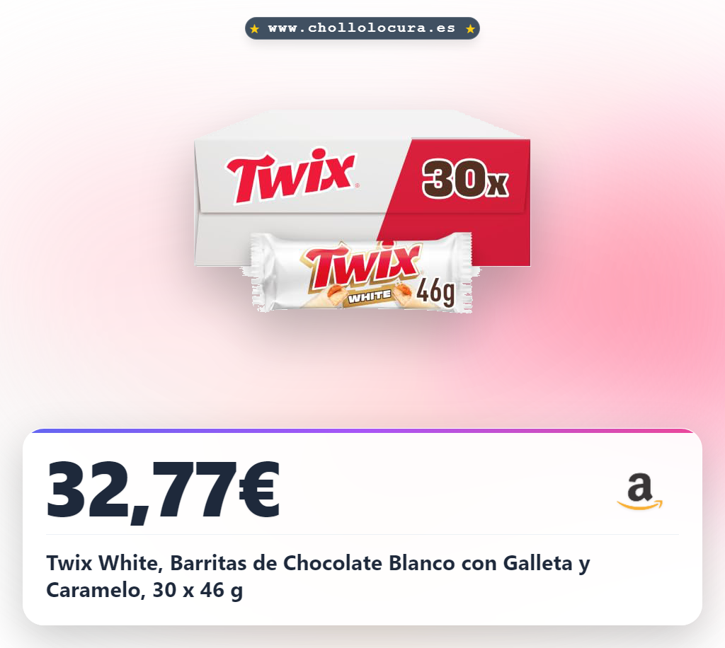 Twix White, Barritas de Chocolate Blanco con Galleta y Caramelo, 30 x 46 g