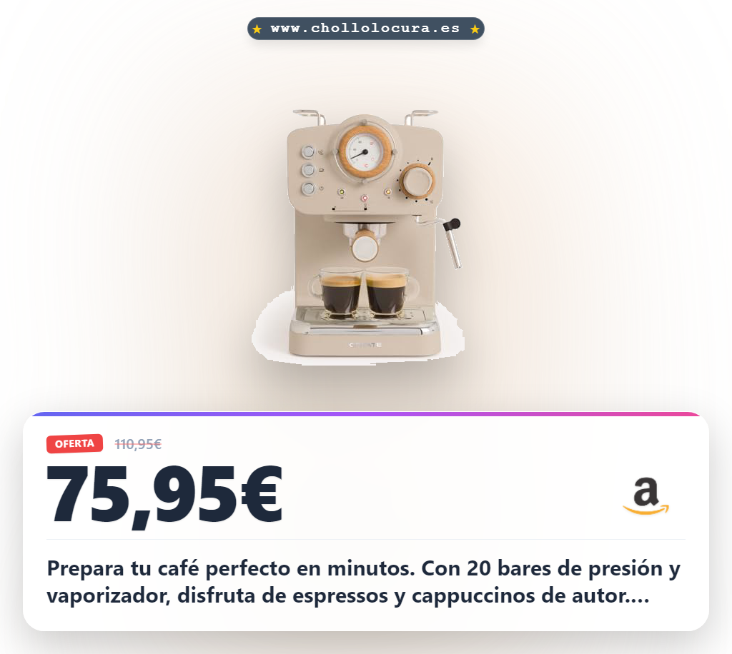 Aprovecha la cafetera Express Semiautomática con vaporizador y 20 bares al mejor precio de la oferta
