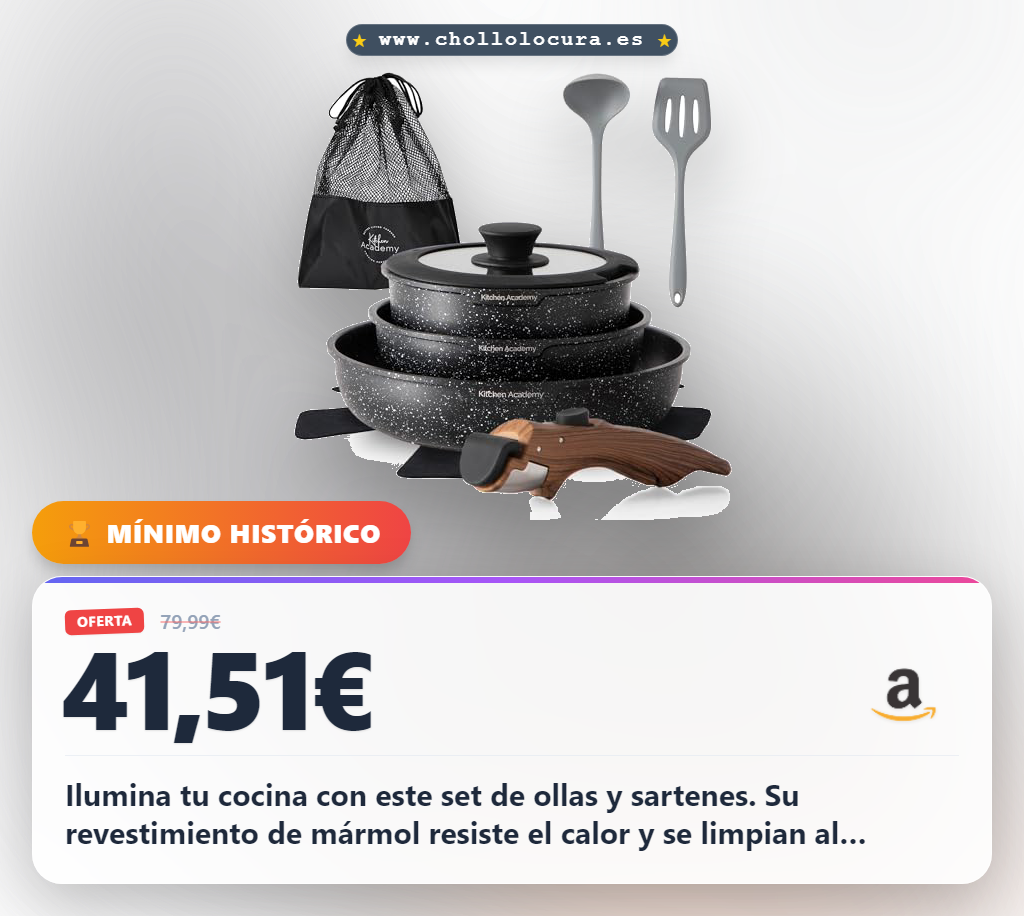 Aprovecha este set de 8 ollas y sartenes con revestimiento de mármol para inducción al mejor precio de chollo