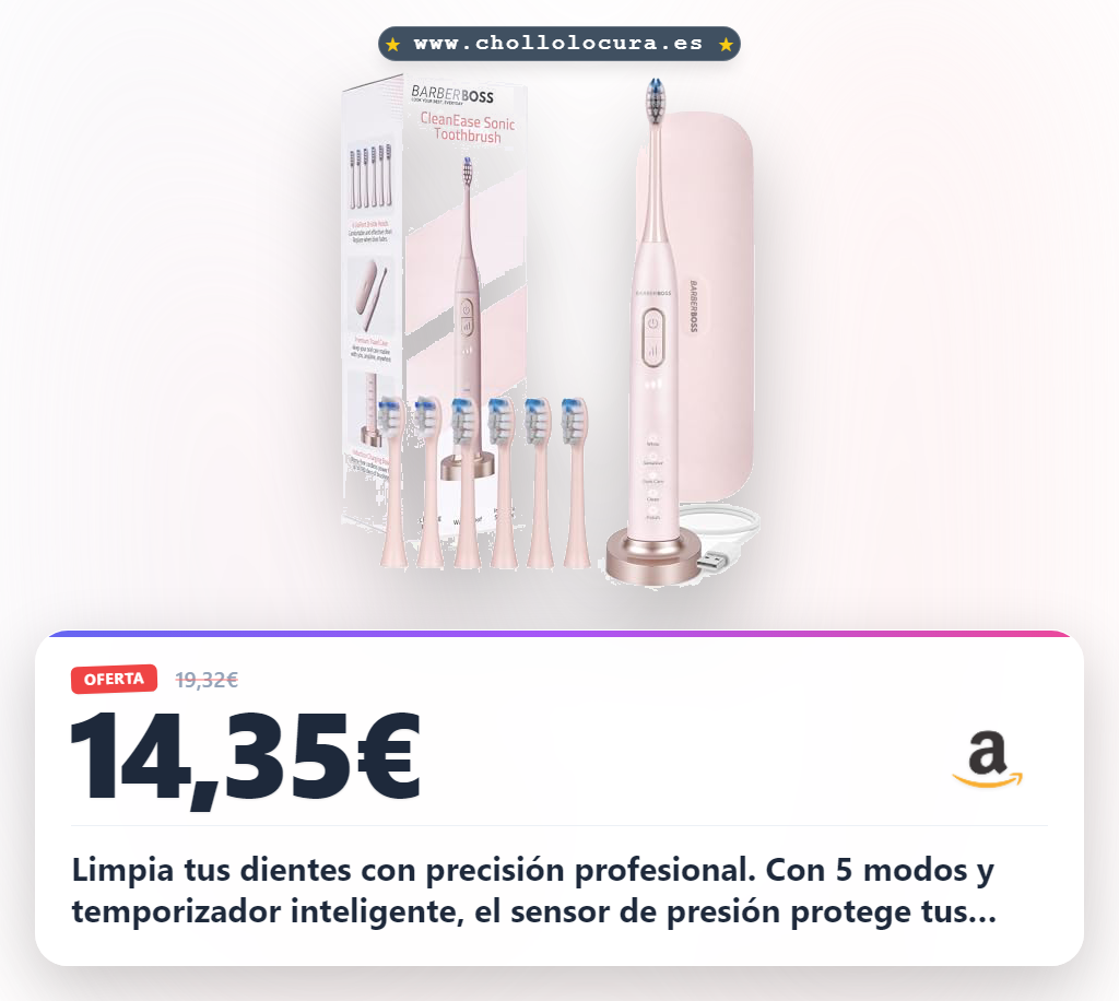 Aprovecha este cepillo de dientes eléctrico BarberBoss sonic rosa con 5 modos y carga USB a precio de chollo para tu higiene bucal