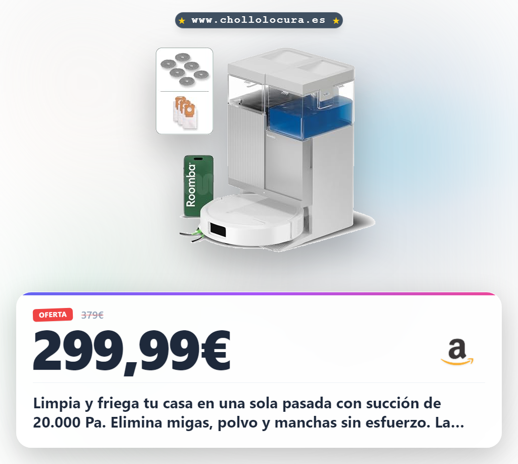 Aprovecha el Roomba Plus AutoWash con fregado DualClean y succión 20000Pa al mejor precio de oferta