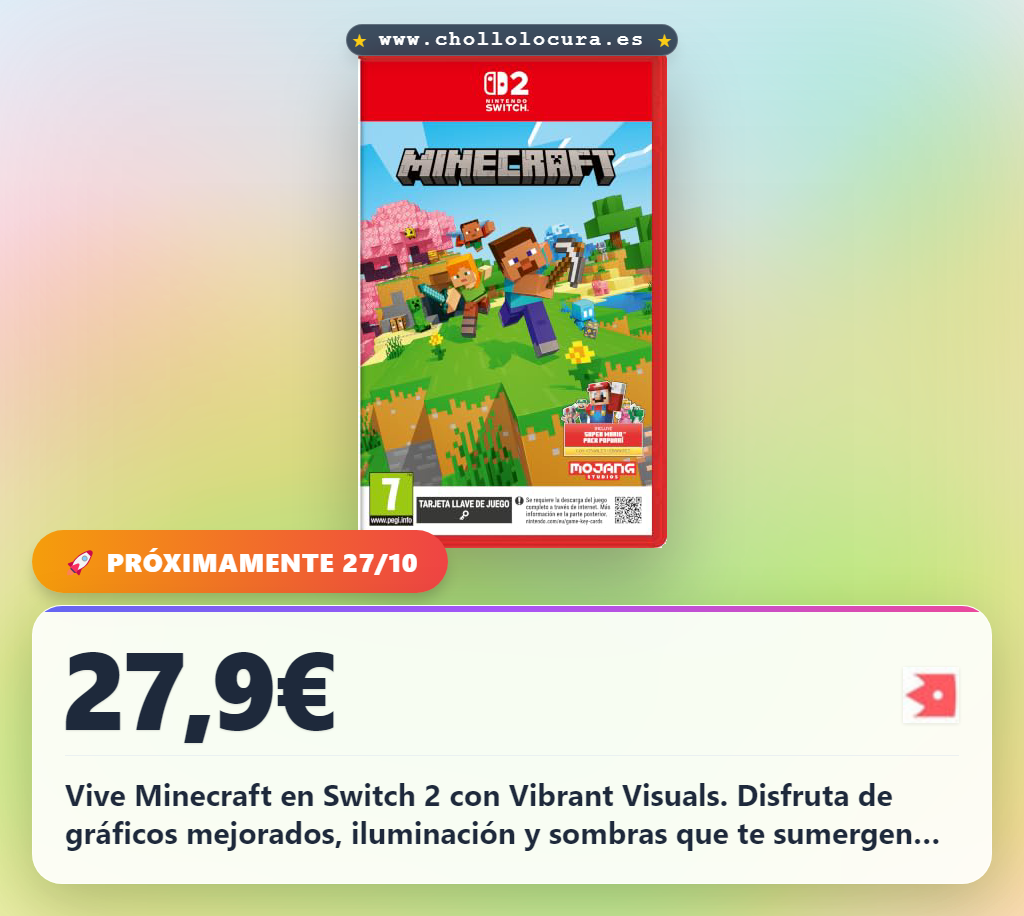 Consigue el Minecraft Nintendo Switch 2 Edition con Vibrant Visuals y Super Mario Mash-Up a precio de chollo