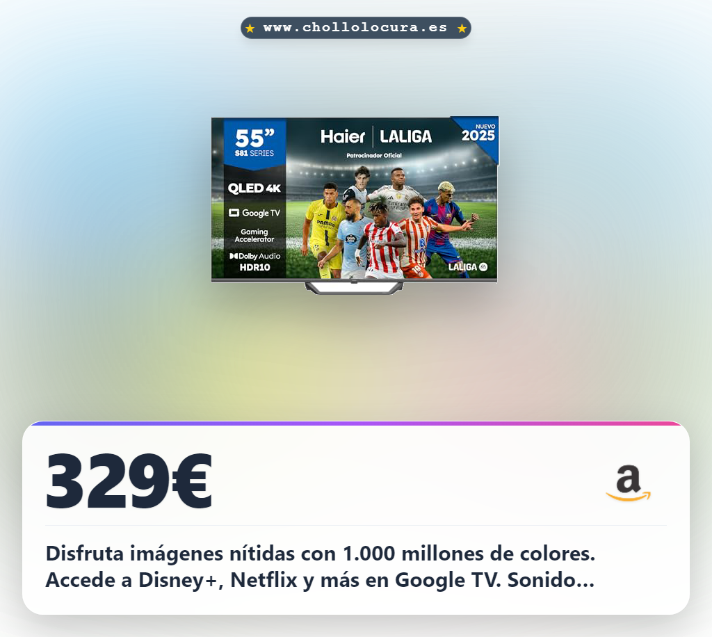 Haier QLED 4K UHD H55S81FUX - 55", Smart TV, Google TV, Dolby Audio, HDR 10, Smart Remote Control, Google Assistant, Bluetooth 5.1, 120Hz Gaming, USB 2.0, DBX TV, HDMI 2.1 x 4, Sin Marcos, 2025