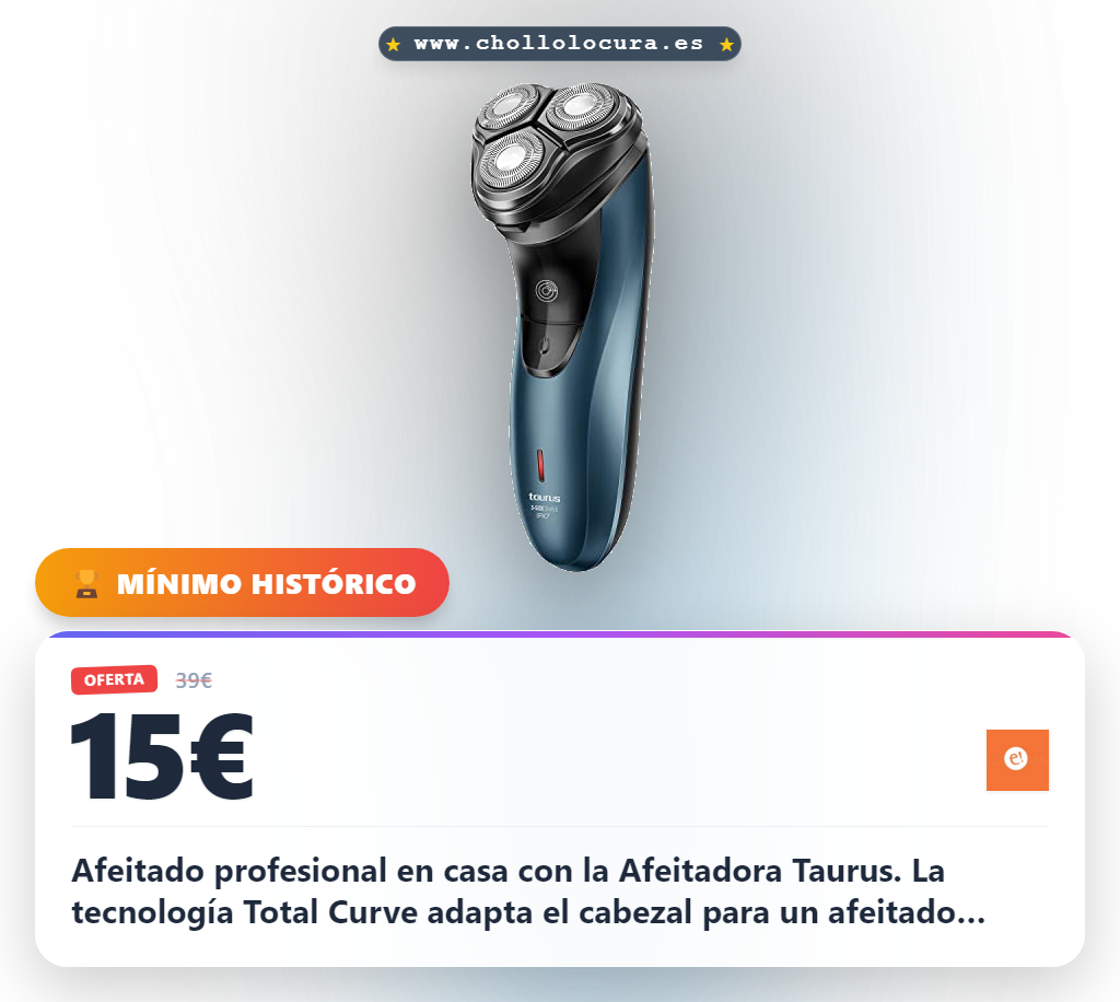 Consigue afeitadora eléctrica Taurus Total Curve con cortapatillas y afeitado preciso en oferta