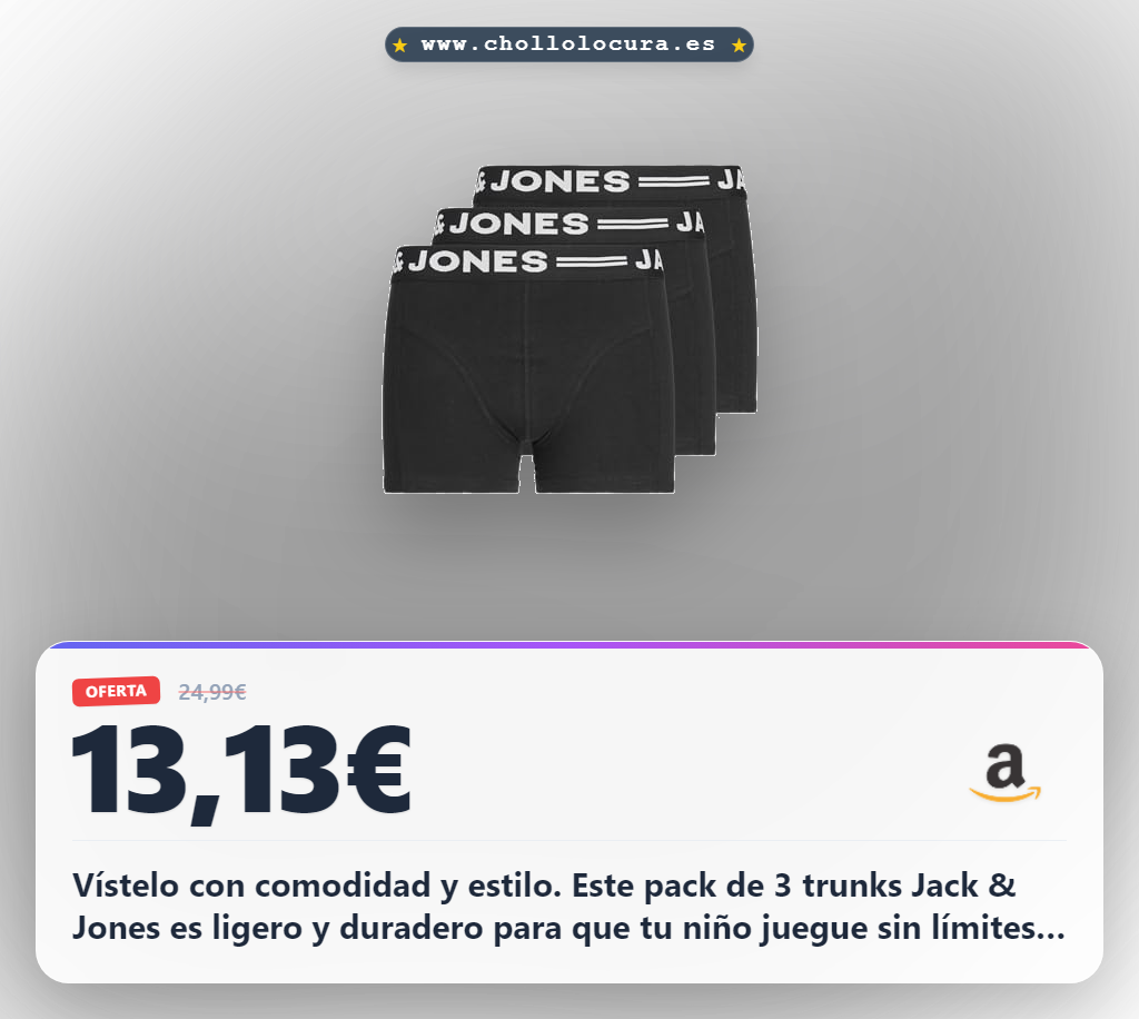 Consigue el Jack & Jones Sense Trunks Noos Jnr - Juego de 3 Calzoncillos para Niños al mejor precio