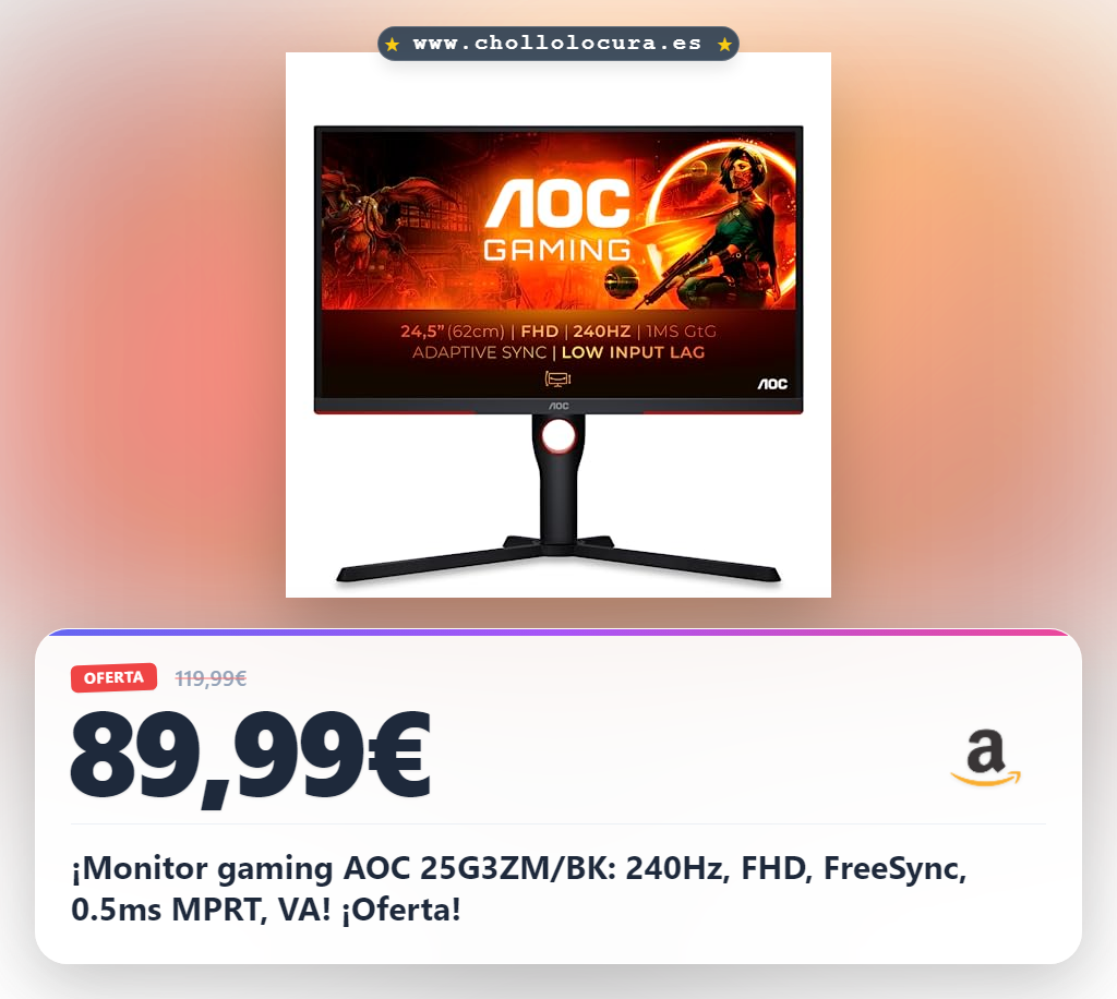 Consigue el monitor gaming AOC 25G3ZM/BK 240Hz FHD FreeSync con panel VA y 0.5ms MPRT en oferta