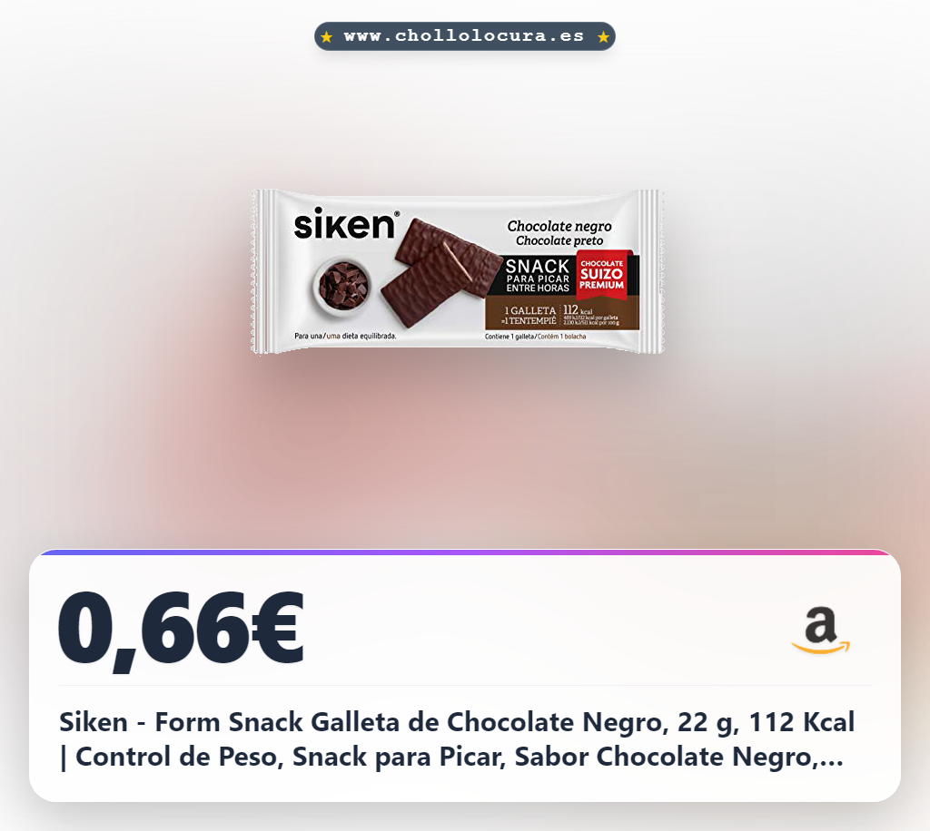 Siken - Form Snack Galleta de Chocolate Negro, 22 g, 112 Kcal | Control de Peso, Snack para Picar, Sabor Chocolate Negro, 112 Kcal, Formato Individual, Fácil de Llevar, Galleta, 22 g