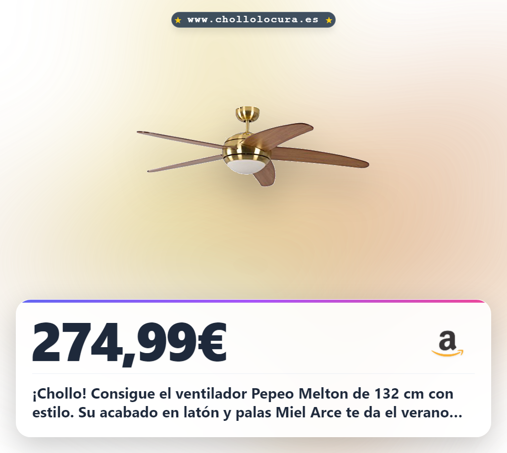 Aprovecha el ventilador de techo Pepeo Melton con luz y mando a distancia a precio de chollo al mejor valor del mercado al instante.