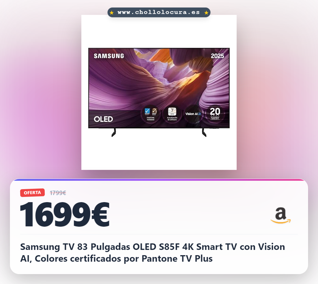 Samsung TV 83 Pulgadas OLED S85F 4K Smart TV con Vision AI, Colores certificados por Pantone TV Plus