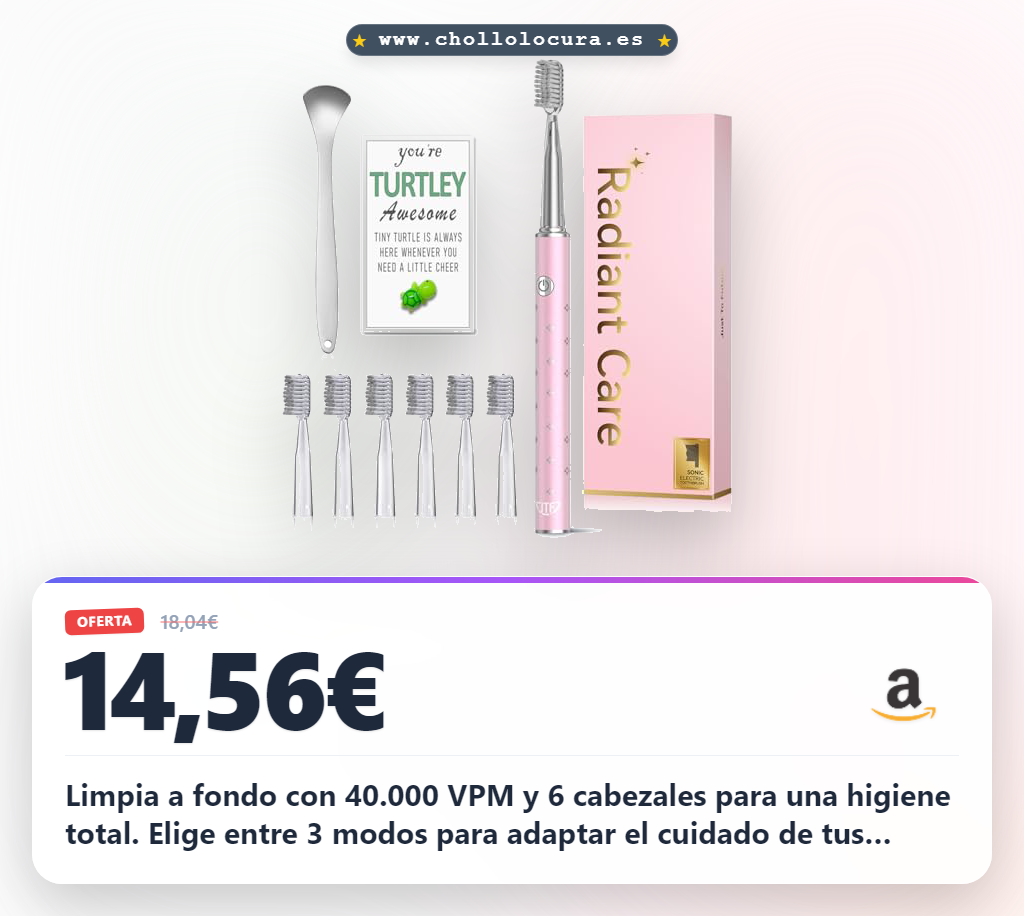 Aprovecha el cepillo eléctrico sónico con limpiador de lengua 6 cabezales y 40000 VPM en oferta
