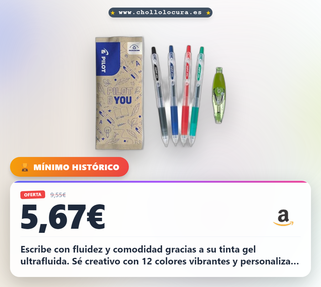 Llévate el set PILOT Pop LOL con 4 bolígrafos de tinta gel y corrector. Escritura fluida y colores vibrantes para tus apuntes.