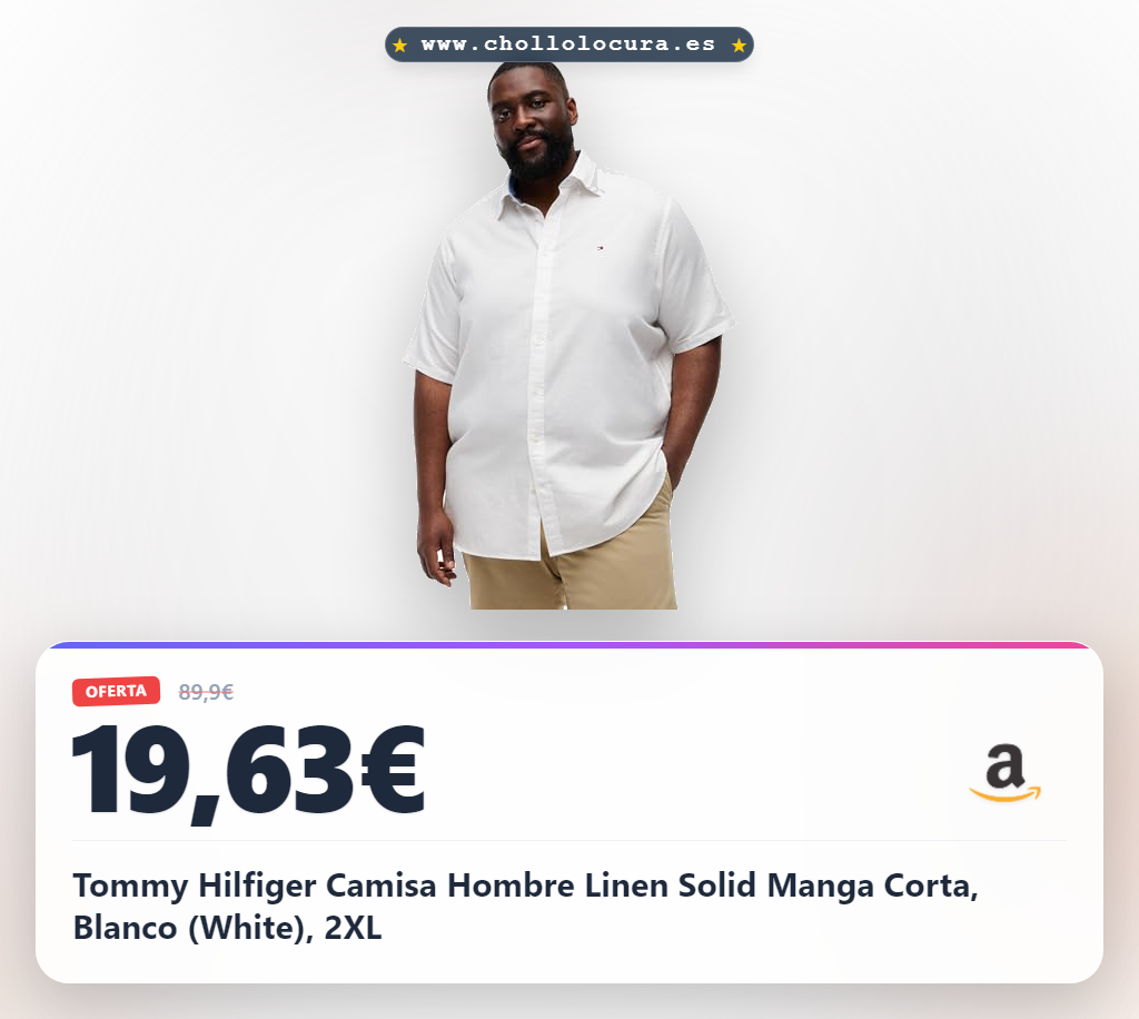 Tommy Hilfiger Camisa Hombre Linen Solid Manga Corta, Blanco (White), 2XL