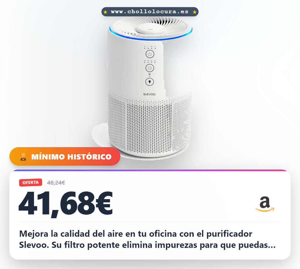 Ahorra ahora este purificador de aire de oficina Slevoo con filtro potente en oferta histórica al mejor precio del año al instante.