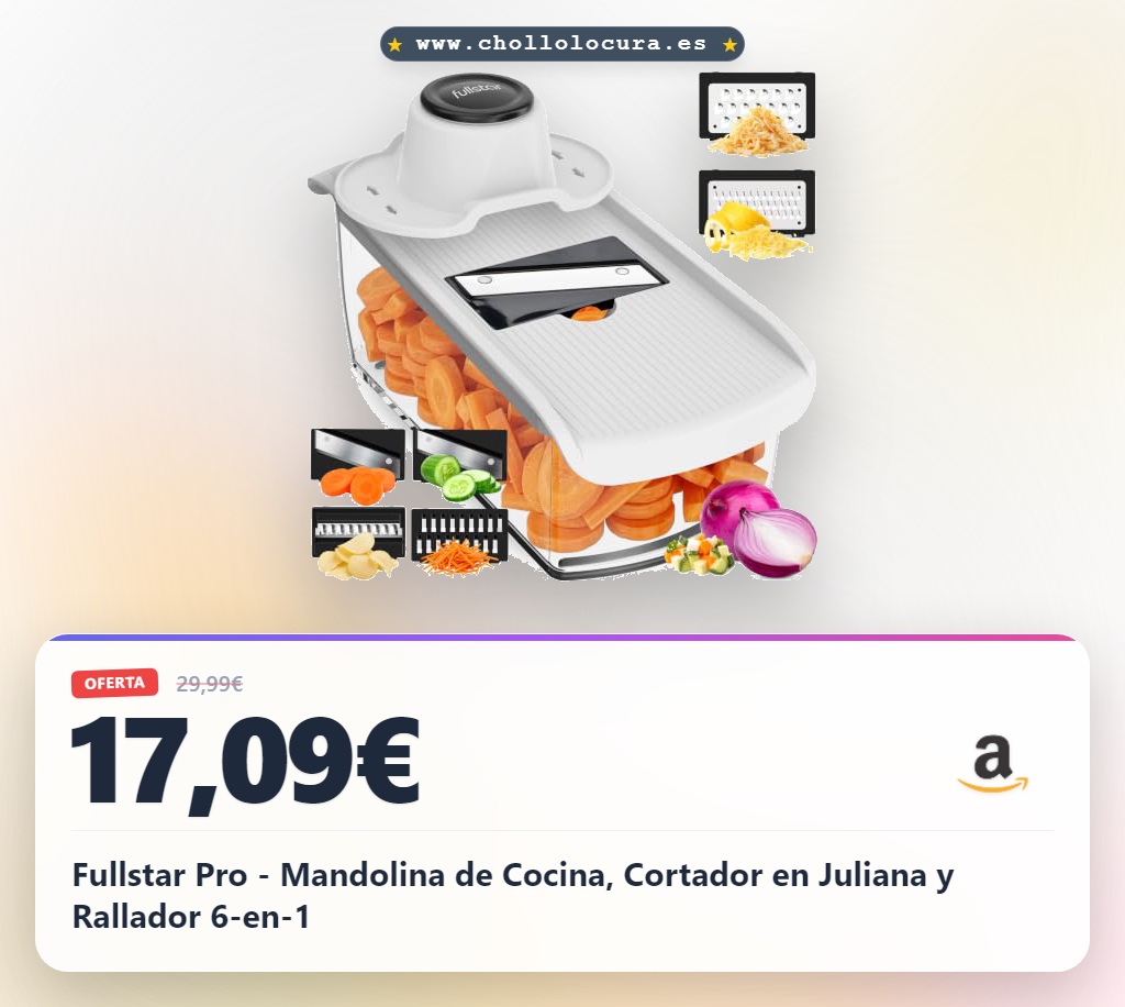 Fullstar Pro - Mandolina de Cocina, Cortador en Juliana y Rallador 6-en-1
