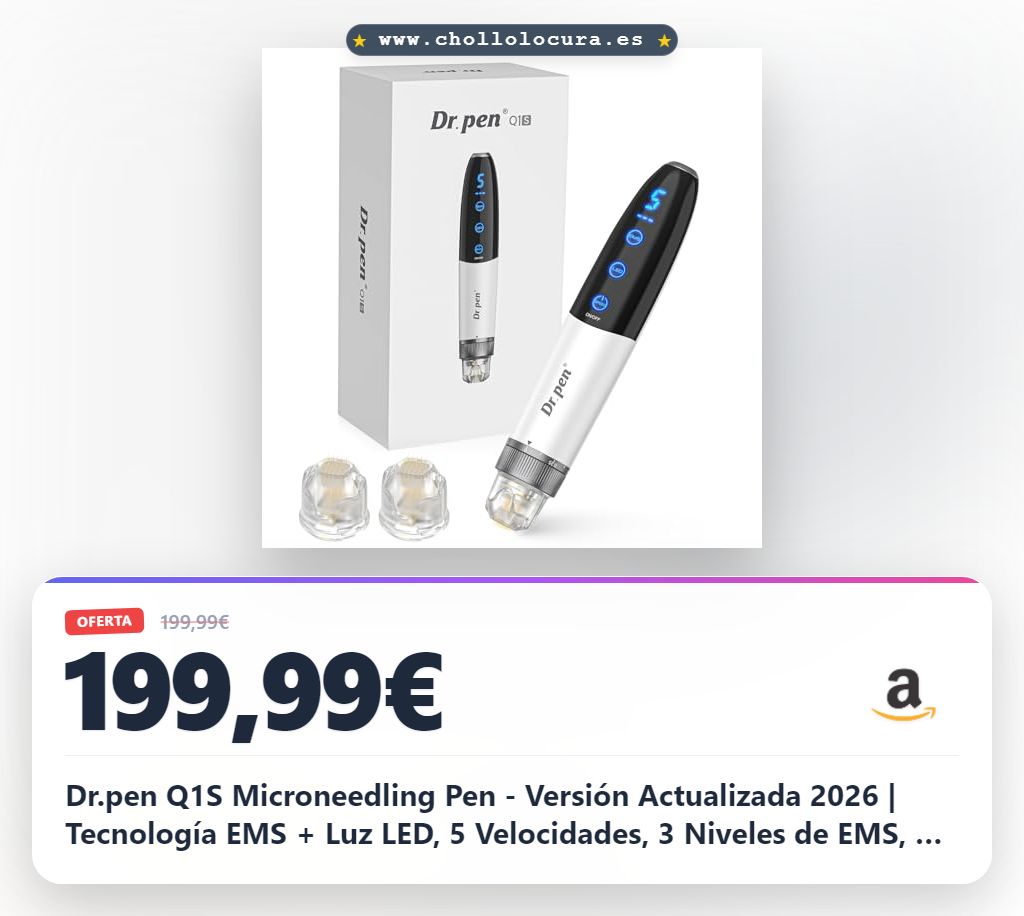 Dr.pen Q1S Microneedling Pen - Versión Actualizada 2026 | Tecnología EMS + Luz LED, 5 Velocidades, 3 Niveles de EMS, 0-1,5 mm, para el Cuidado Facial, Barba y Crecimiento del Cabello