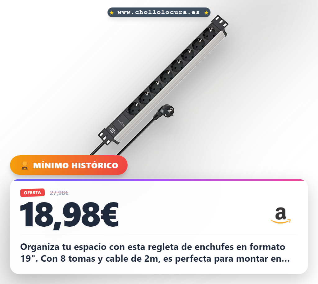 Consigue regleta eléctrica Alu-Line 8 tomas en formato 19 pulgadas con cable de 2m para tu armario rack al mejor precio