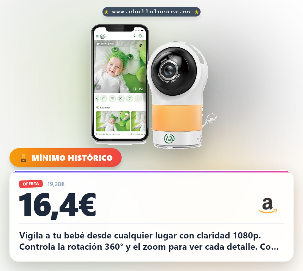 Aprovecha el monitor de bebé WiFi LeapFrog FHD 1080P con visión nocturna y control 360° a precio de chollo
